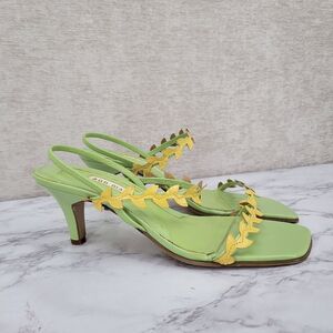 Ann Marino Strappy Leather Green and Yellow Fairycore Women's Heels